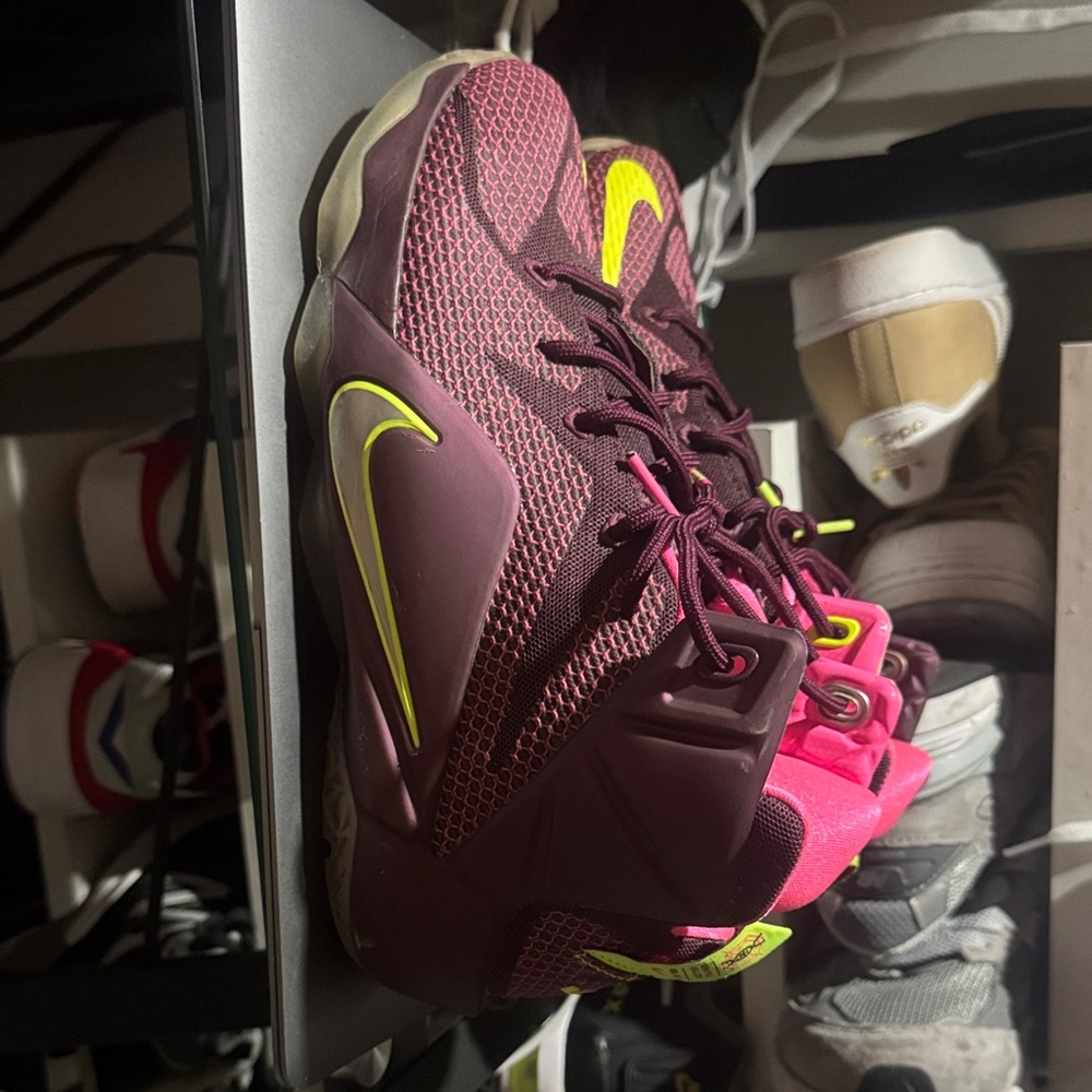 Nike Burgundy and Neon Yellow Athletic Shoes